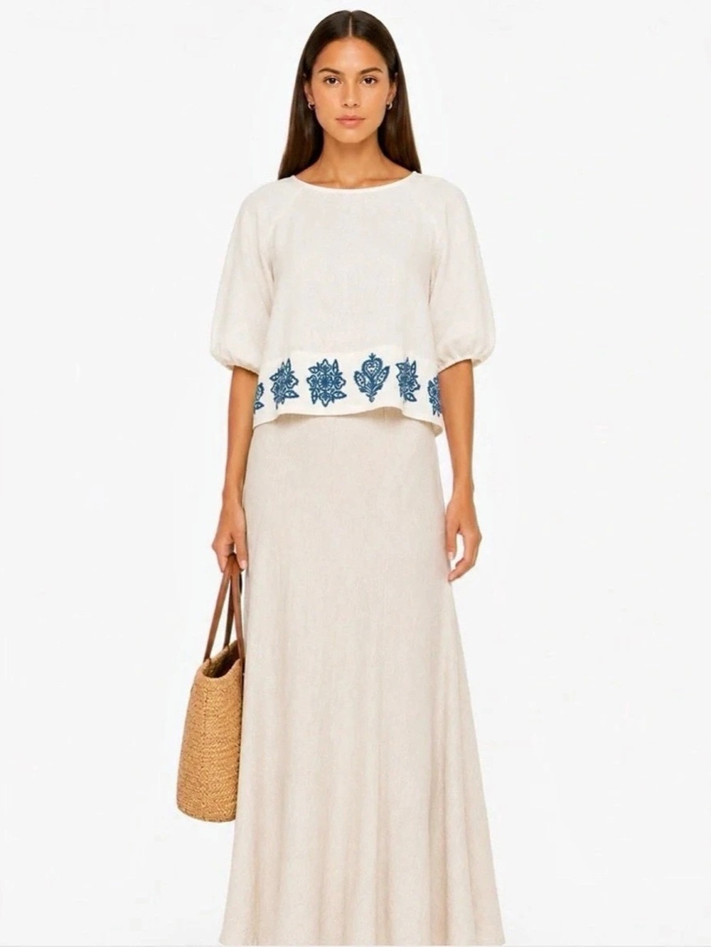 House of Harlow 1960 Embroidered Linen Blend Blouse